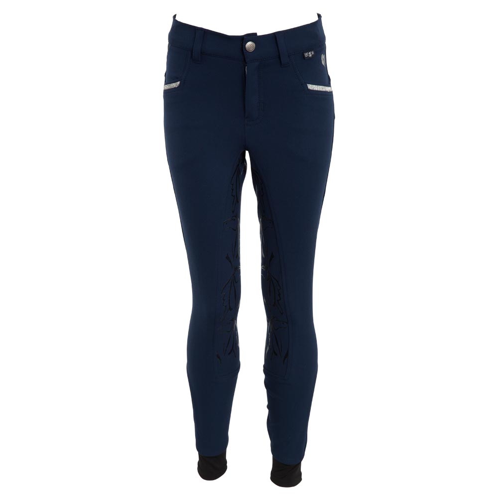 Pantalons bleu marine d'équitation avec grip silicone à fond intégral pour fille modèle Heleen - BR