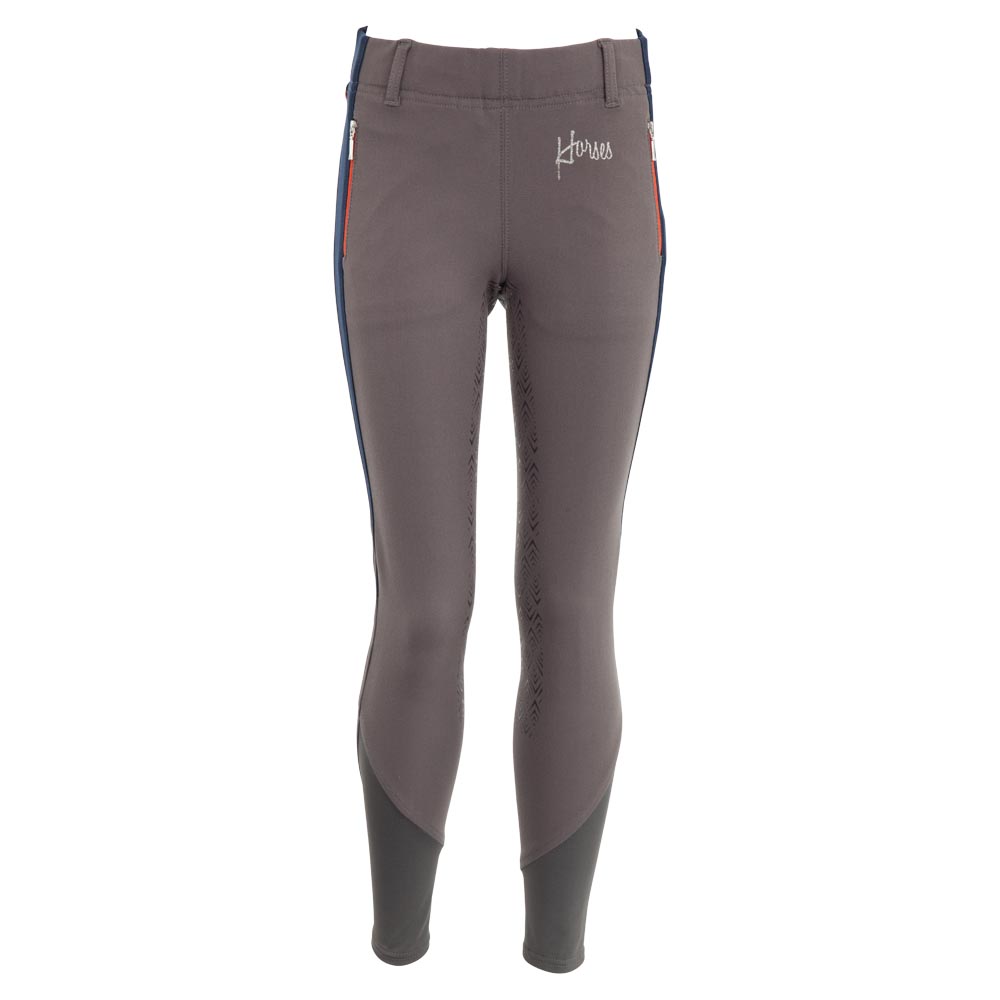 Grey and navy blue horseback riding pants with silicone full seat grip junior model Hajo by BR