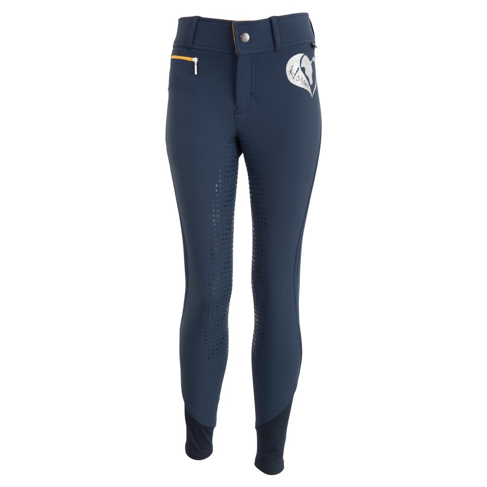 Navy blue horseback riding pants with silicone full seat grip for girls model Hedwig by BR