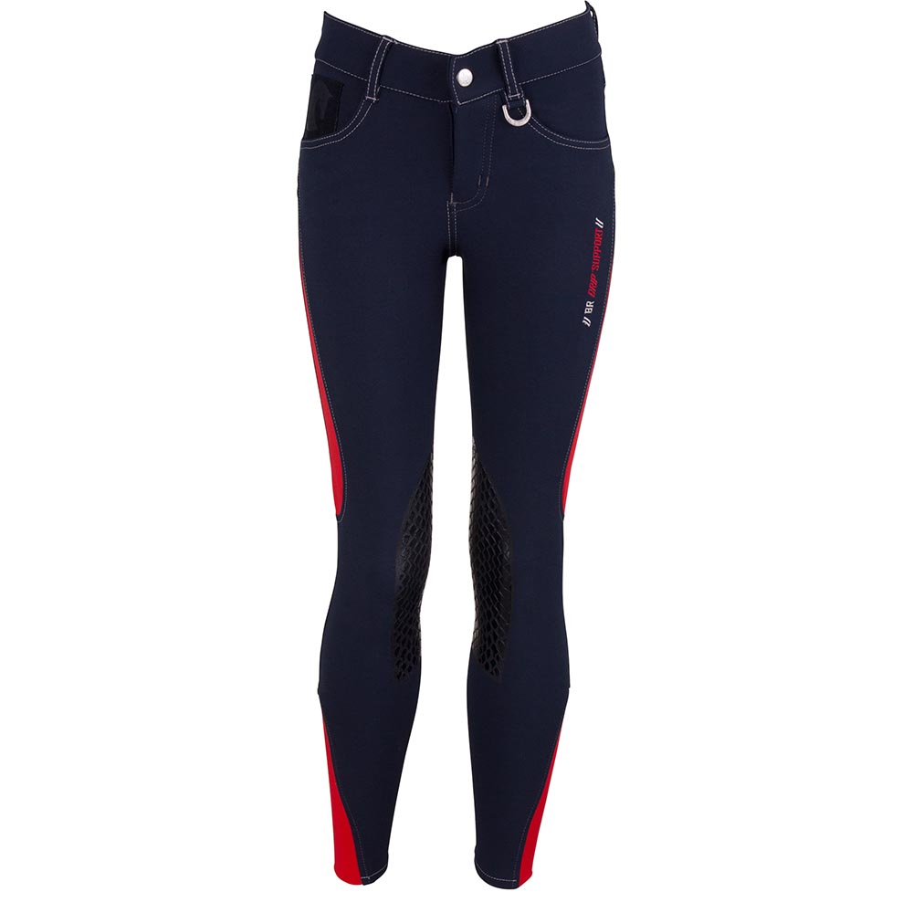 Pantalons bleu marine et rouge d'équitation avec grip silicone aux genoux junior unisexe modèle Mika - BR