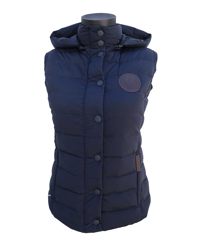 Navy blue padded vest with hood for women - Monaco - Vestrum