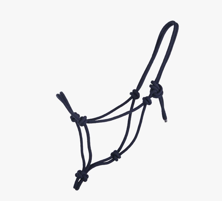 Cabezada de cuadra azul marino de cuerda para caballo - QHP