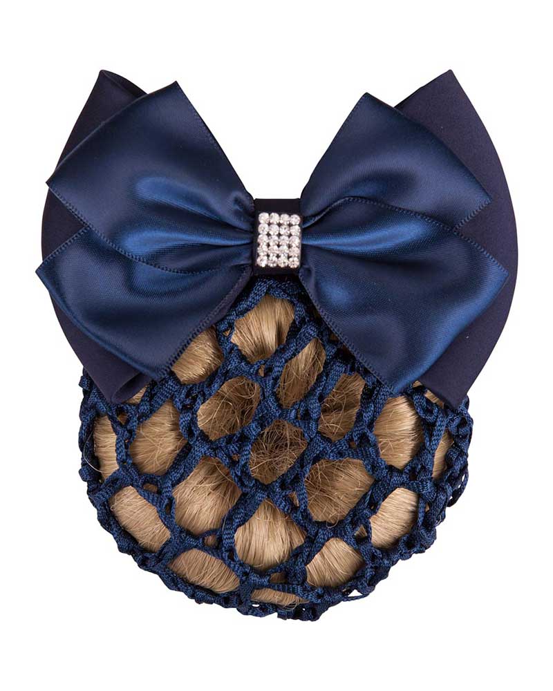 Navy blue hairnet with bow and rhinestones by BR