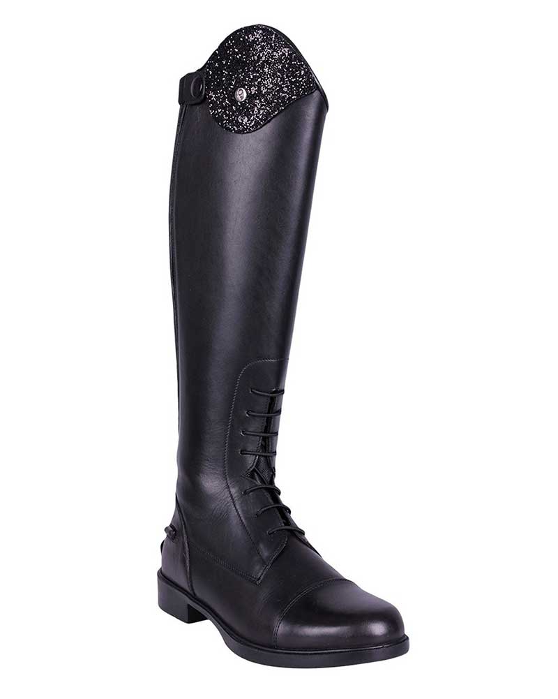 Botas negras de montar a caballo con cordones y solapa de brillantina junior - Romy - QHP