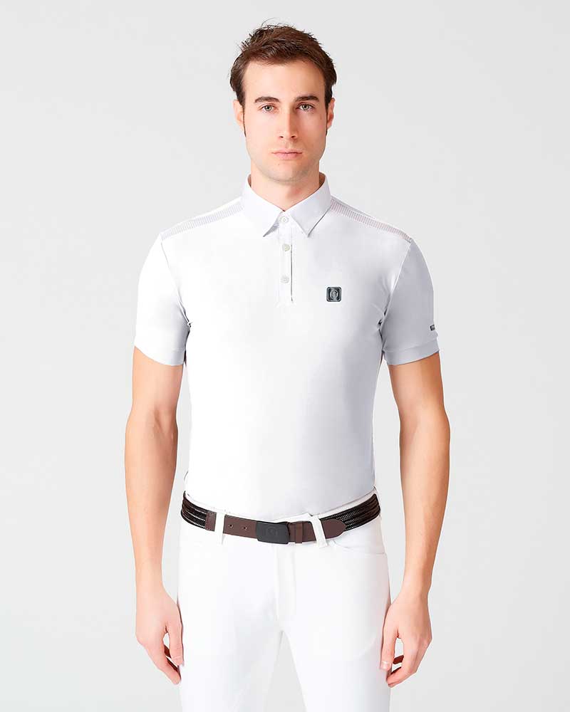 Short-sleeve white polo with mesh on shoulders and sides for men - Sassari - Vestrum