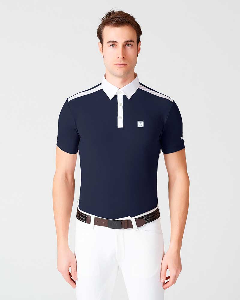 Short-sleeve navy blue polo with white mesh for men – Sassari – Vestrum