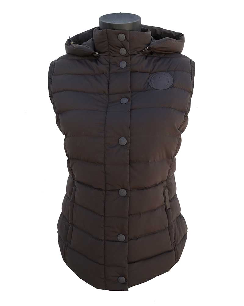 Women’s dark brown padded vest with hood - Monaco - Vestrum