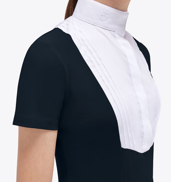 T-shirt de competicion à manches courtes bleu marine foncé et blanc pour fille - Cavalleria Toscana