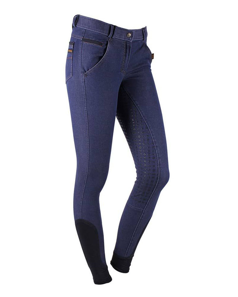 Pantalons d'équitation tipo denim avec grip à fond intégral pour femme - QHP