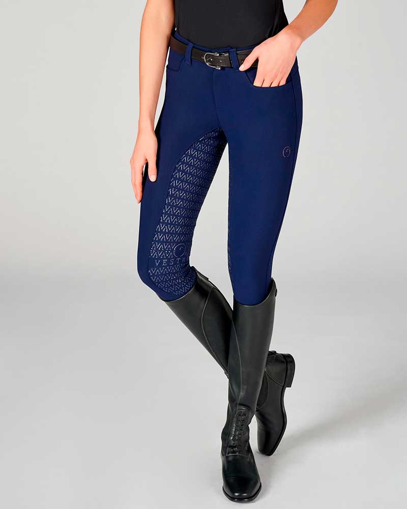 Pantalons d'équitation bleu foncé (grip à fond intégral) pour femme - Wismar - Vestrum.