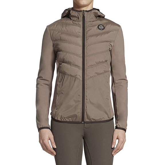 Lightweight Brown Down Jacket with Hood and High Collar for Women – Courchevel – Vestrum