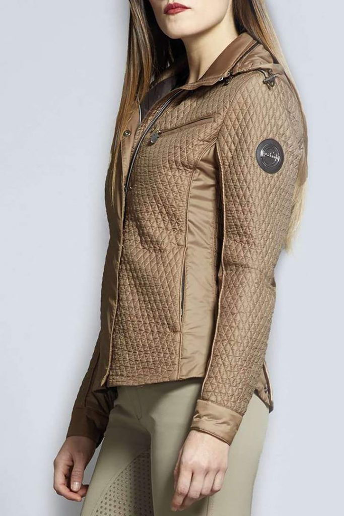 Light Brown Quilted Jacket with Hood and High Collar for Women – Motril – Vestrum