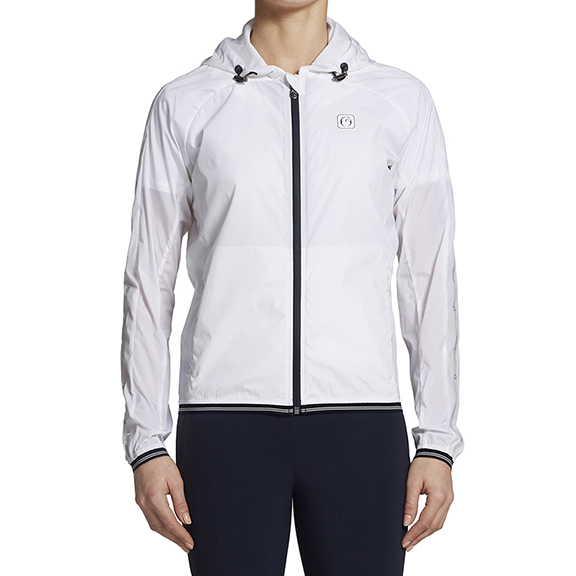 Chaqueta cortavientos e impermeable blanca y azul marino con capucha para mujer Reine - Vestrum