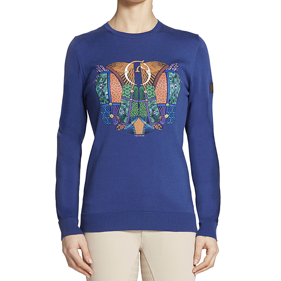 Fine blue knitted jumper with abstract print for women – Eindhoven – Vestrum