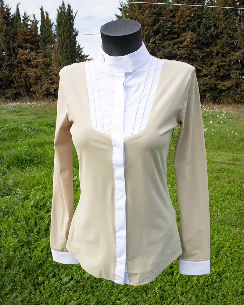 Chemise de compétition beige et blanc à manches longues pour femme modèle Pamplona - Vestrum