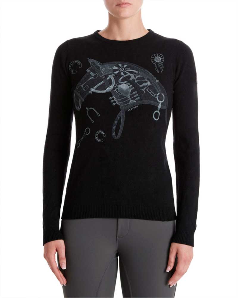 Jersey de punto fino negro y bordado gris para mujer Nyon - Vestrum