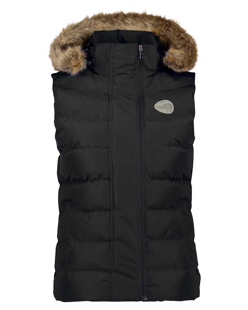 Gilet matelassé noir avec capuche en fourrure synthétique pour femme Farrah - Euro-Star