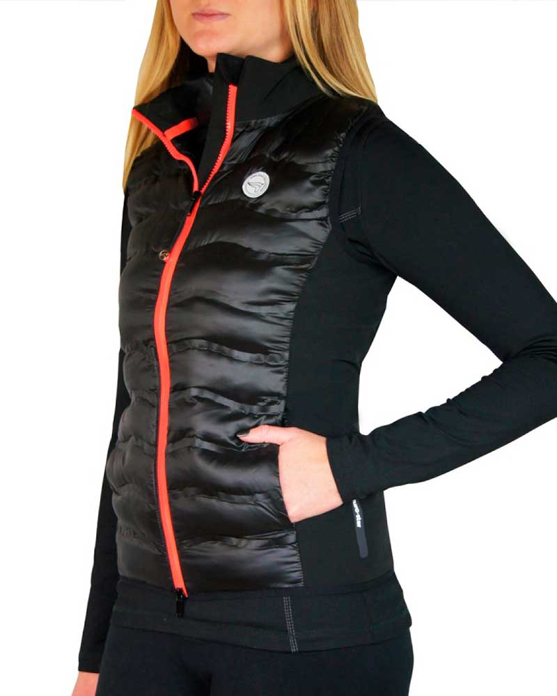 Women’s black and fluorescent orange padded vest - Akira - euro-star