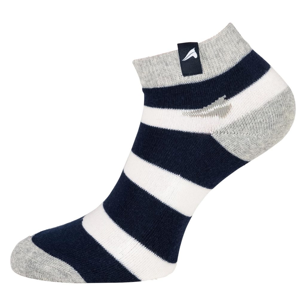 Ankle-Length Striped Socks in Navy, White and Grey – Poly – Euro-Star