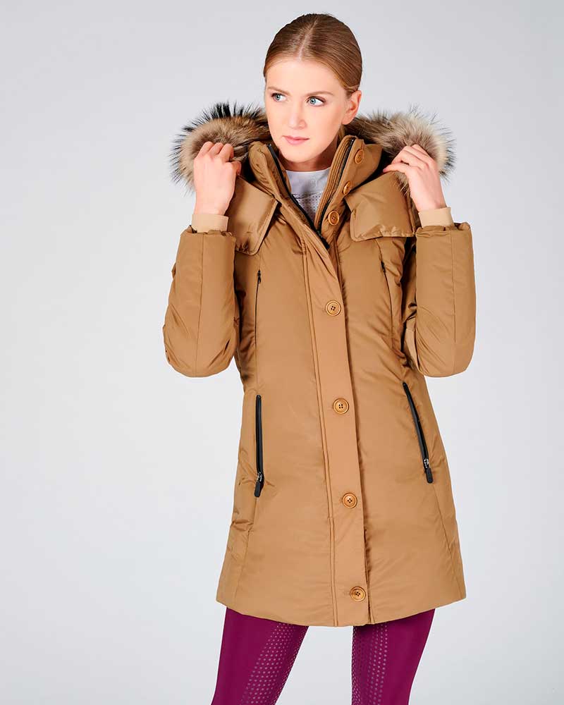 Parca acolchada impermeable y cortavientos caqui con capucha para mujer - Minneapolis - Vestrum
