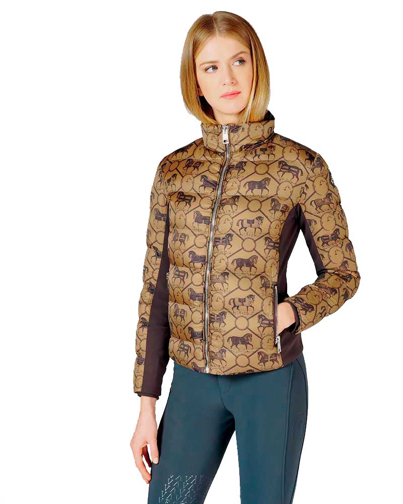 Bomber down jacket khaki and brown with monogram print for women - St. Cavalli - Vestrum