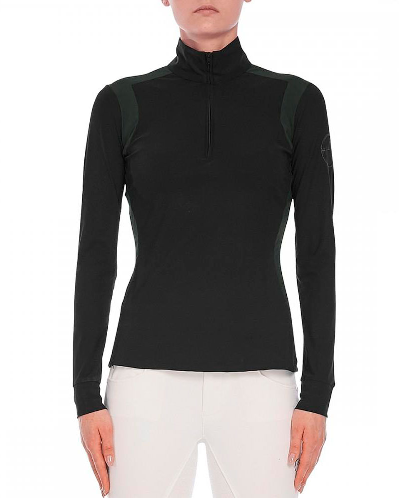 Polo d'entraînement noir et vert foncé pour femme modèle Verbania - Vestrum