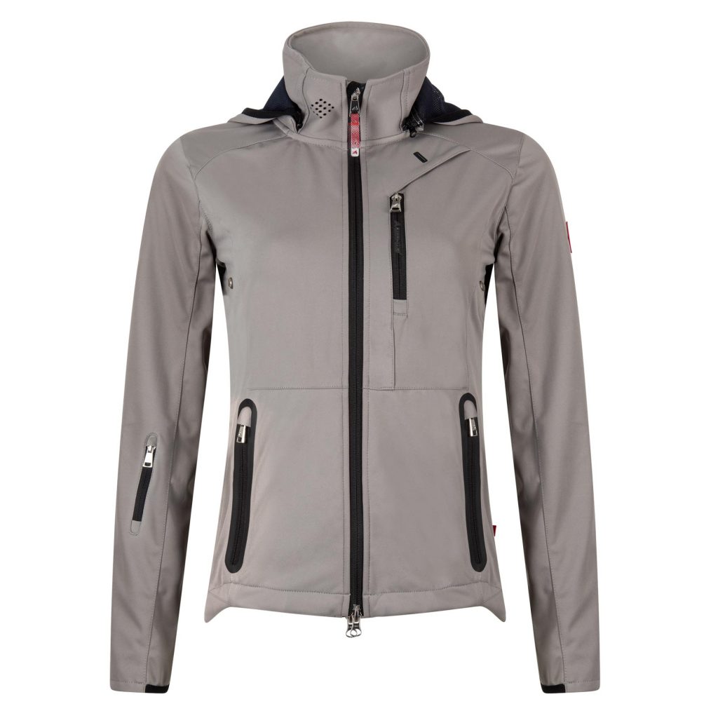 Chaqueta transpirable gris resistente al agua y al viento con cuello alto y capucha para mujer Febe - Euro-Star
