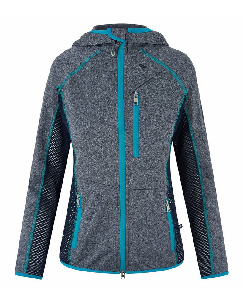 Grey Jacket with Hood and Turquoise &amp; Navy Mesh Details for Women – Rabea Model – Euro-Star