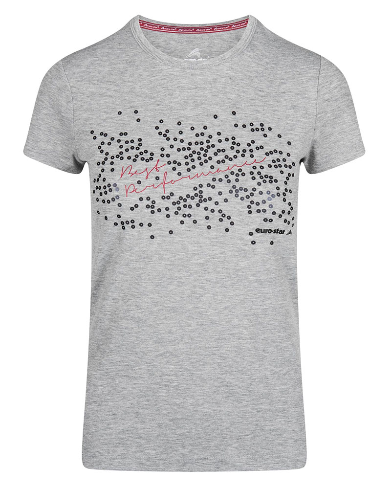 Gray Short-Sleeve T-Shirt with Rhinestones for Women – Janie Model – Euro-Star