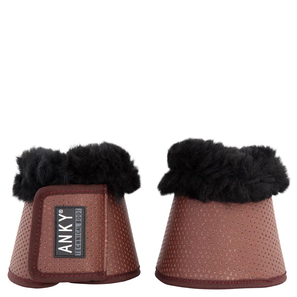 Pack de 2 campanas marrones (saddle brown) con perforaciones cobrizas y borreguillo negro - Anky