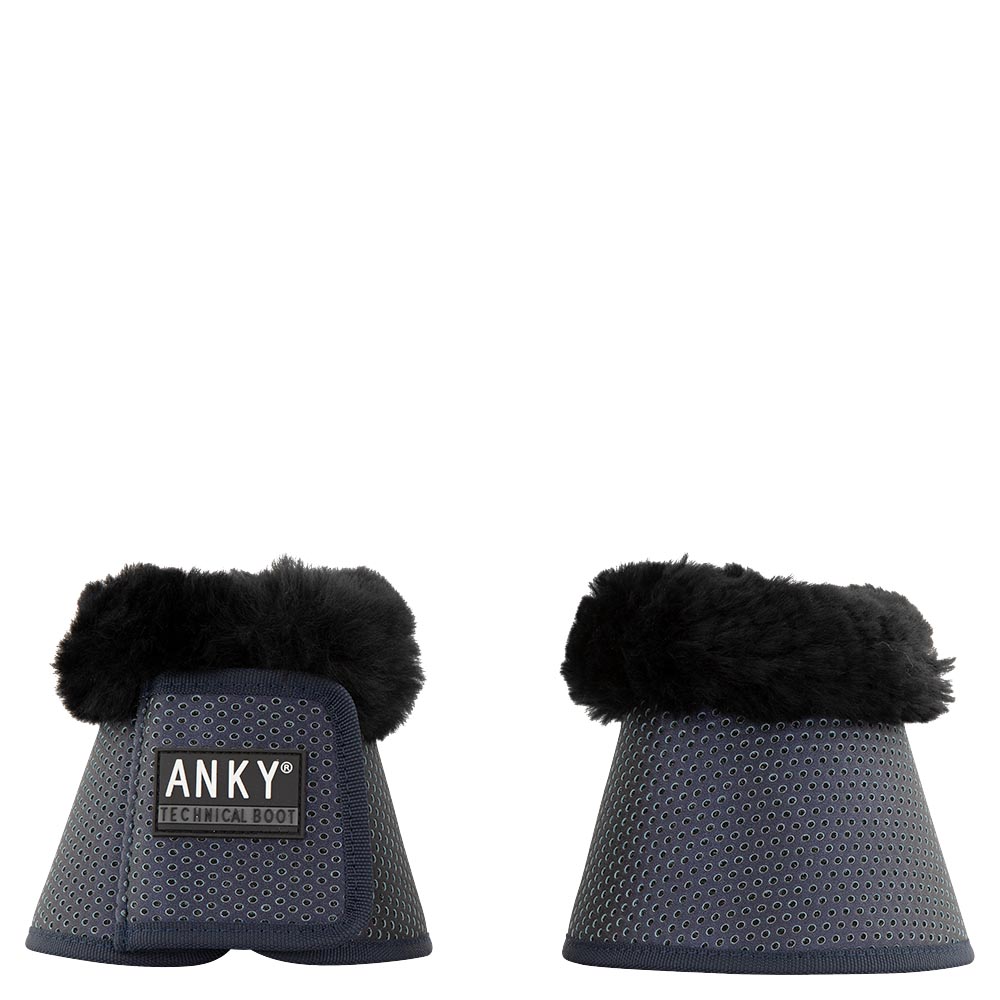 Pack de 2 campanas azul marino (dark navy) con efecto brillantina y borreguillo negro - Anky