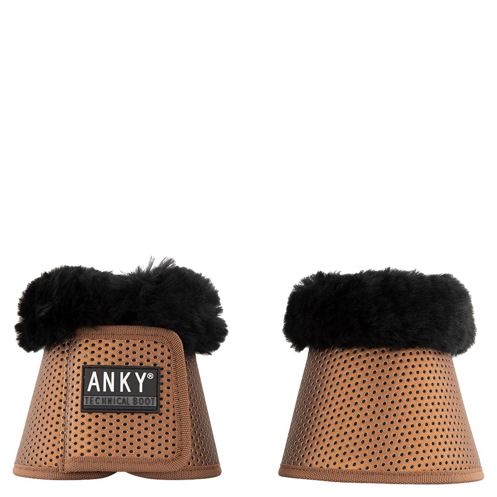 2 copper bell boots with glitter effect and black sheepskin by ANKY