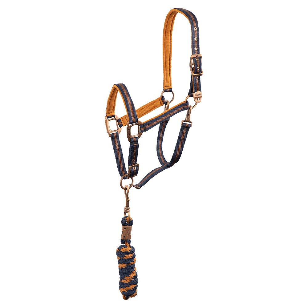 Stable Bridle with Lead Rope in Dark Navy and Orange with Copper Buckles for Horse and Pony – ANKY