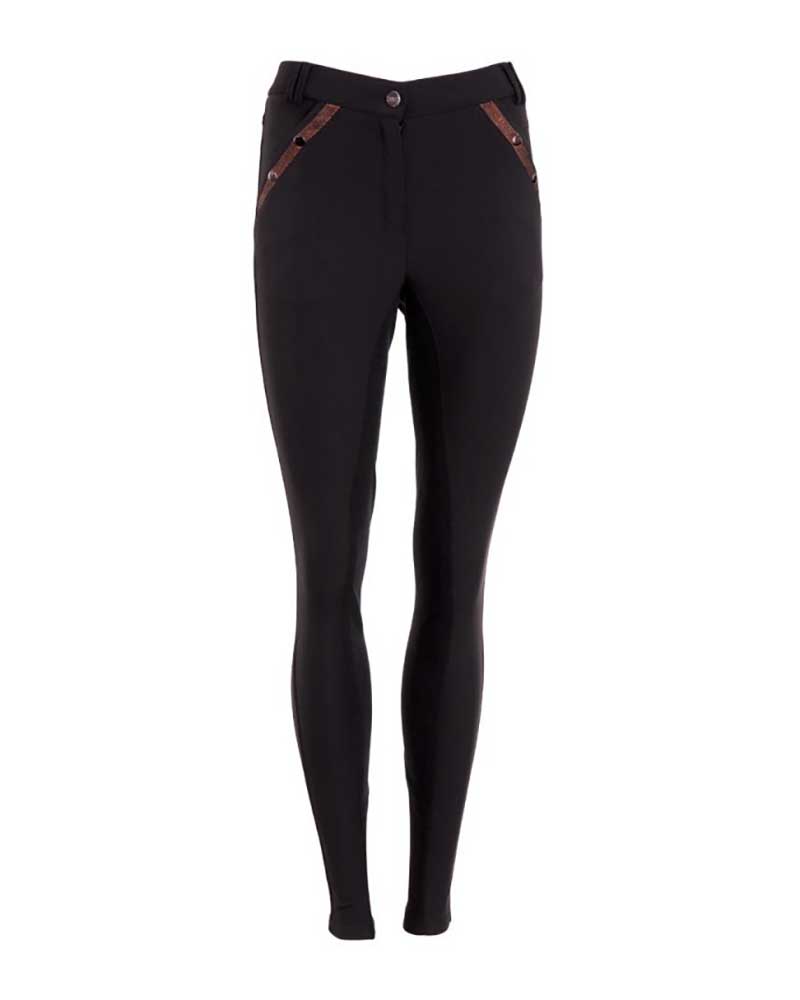 Pantalons noir avec détails cobrizos à paillettes (en fond de peau) pour femme - Anky