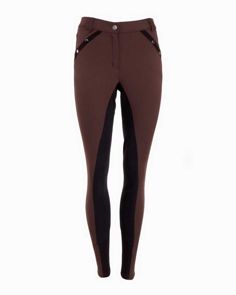 Dark Brown Riding Breeches with Black Glitter Details and Leather Full Seat for Women – ANKY