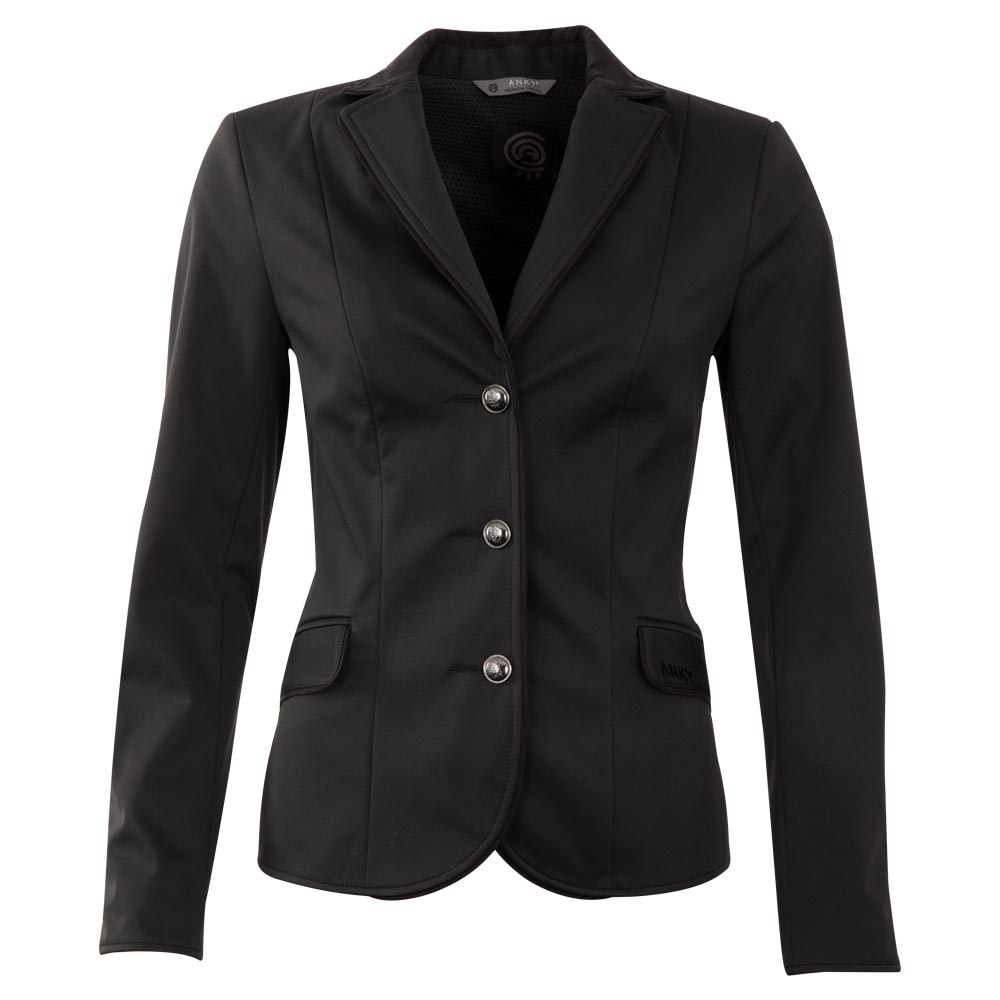 Competition jacket in black (zwart) with a navy Alcantara collar for women - Anky