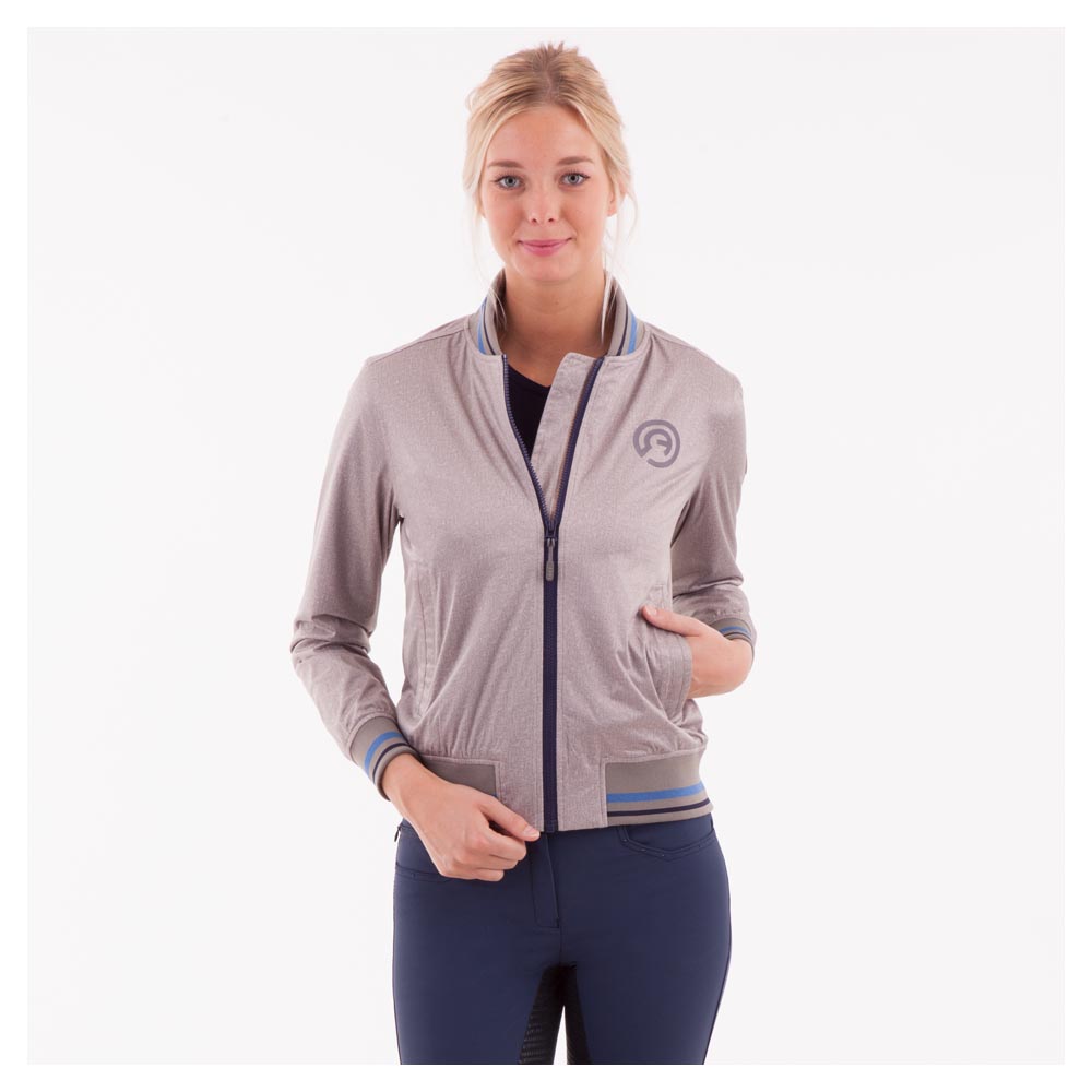 Chaqueta transpirable e impermeable plateada contrastada a rayas azul marino y azul celeste para mujer - Anky