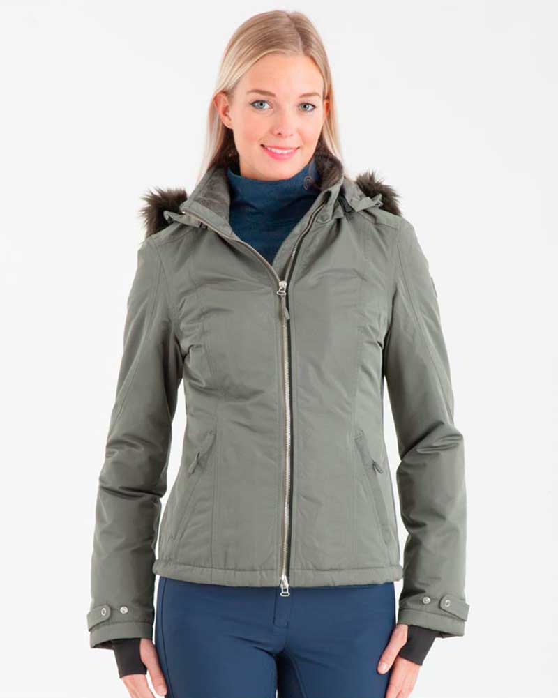 Abrigo impermeable acolchado gris verdoso (dove) con capucha para mujer - ANKY