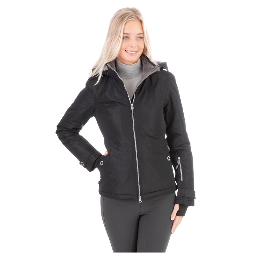 Black shiny waterproof padded coat (black sea) with hood for woman – ANKY