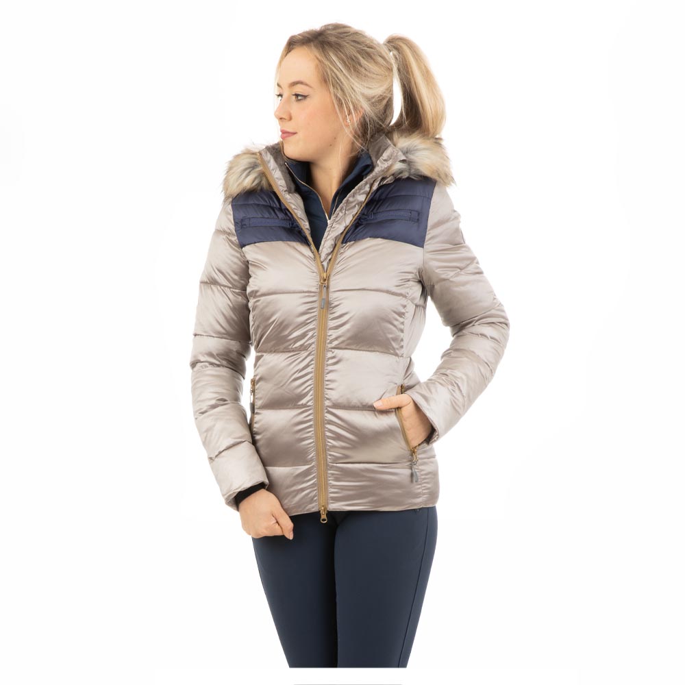 Doudoune doré très clair (gold) et bleu marine avec capuche pour femme - Anky