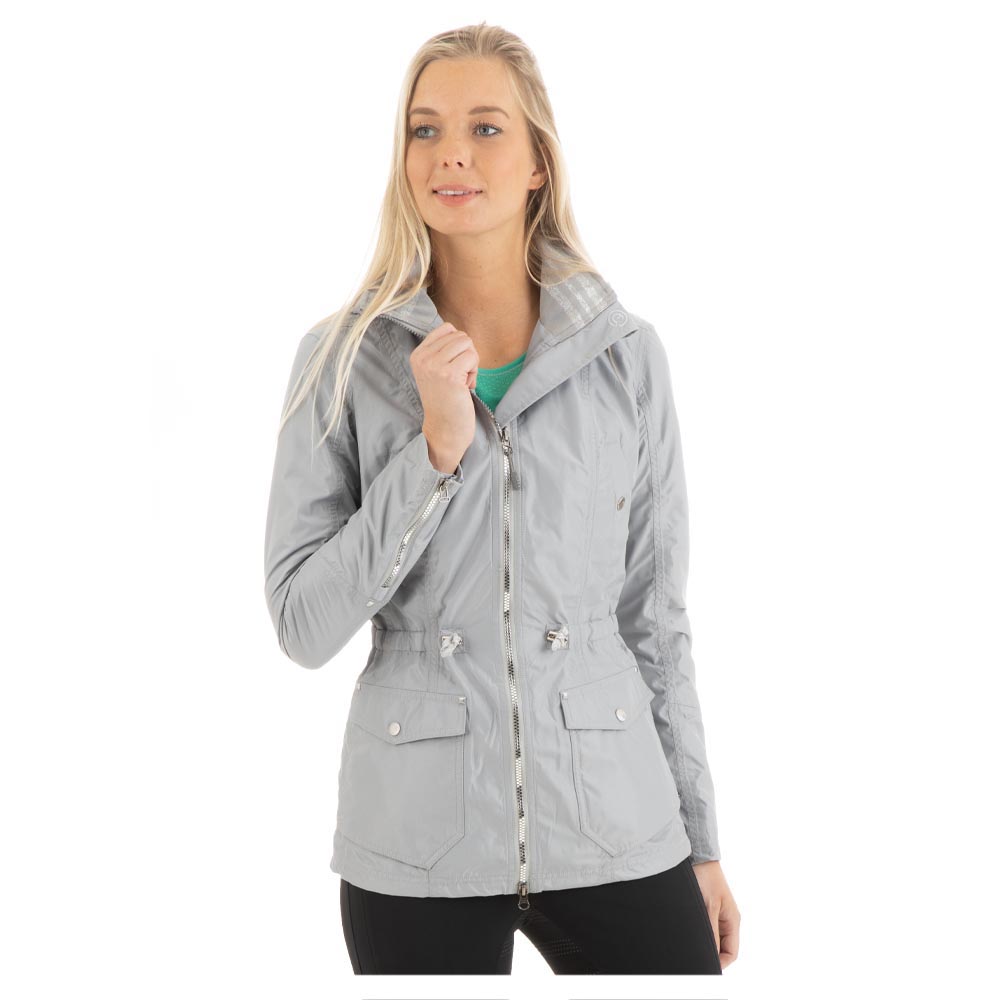 Veste fine imperméable et respirant argenté brillant (silver) avec capuche pour femme - Anky