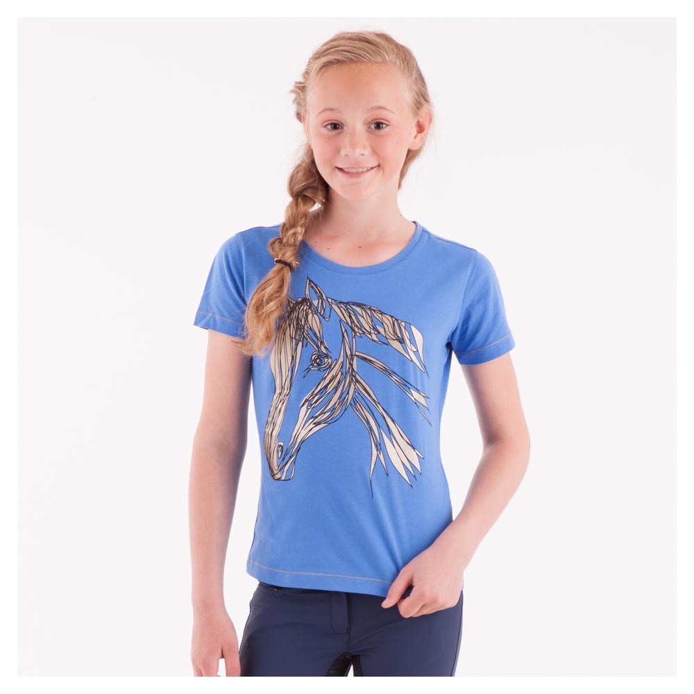 T-shirt à manches courtes bleu avec dessin en noir et doré pour fille - Anky