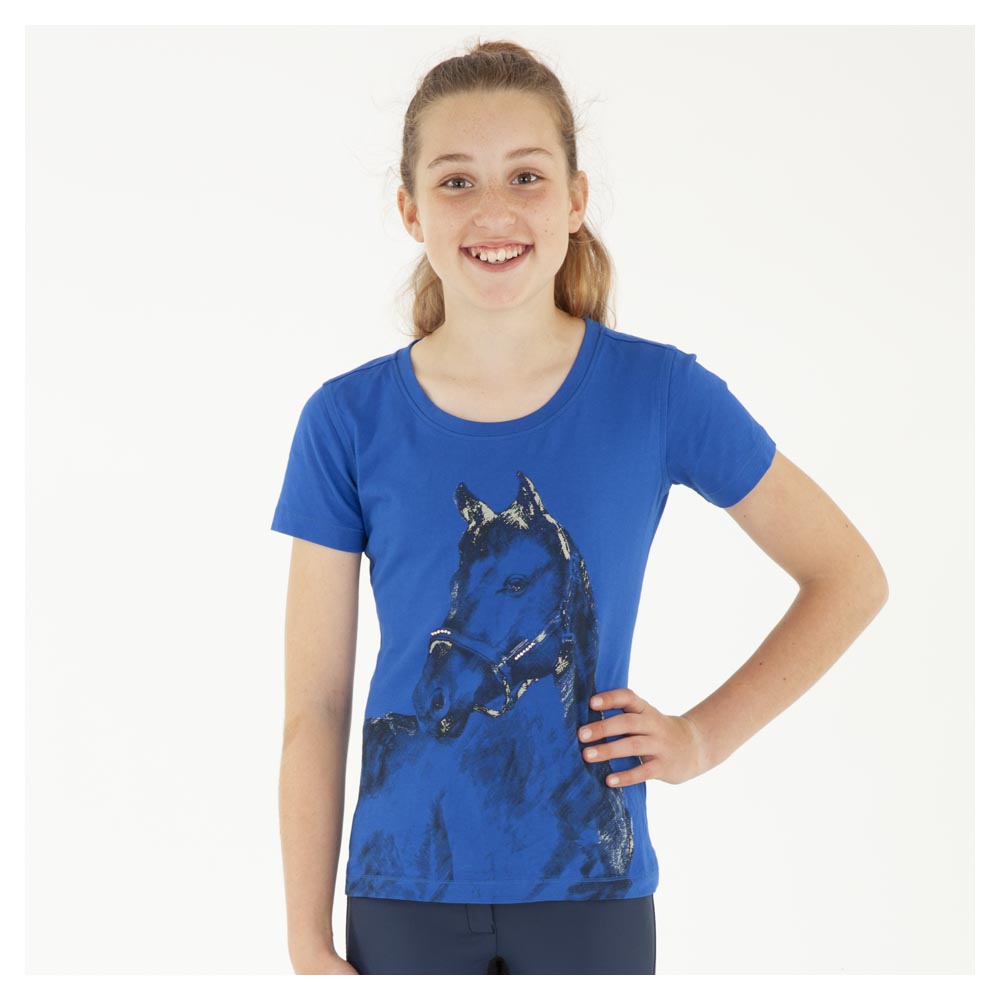 T-shirt à manches courtes bleu royal (royal blue) avec dessin et brillants pour fille - Anky