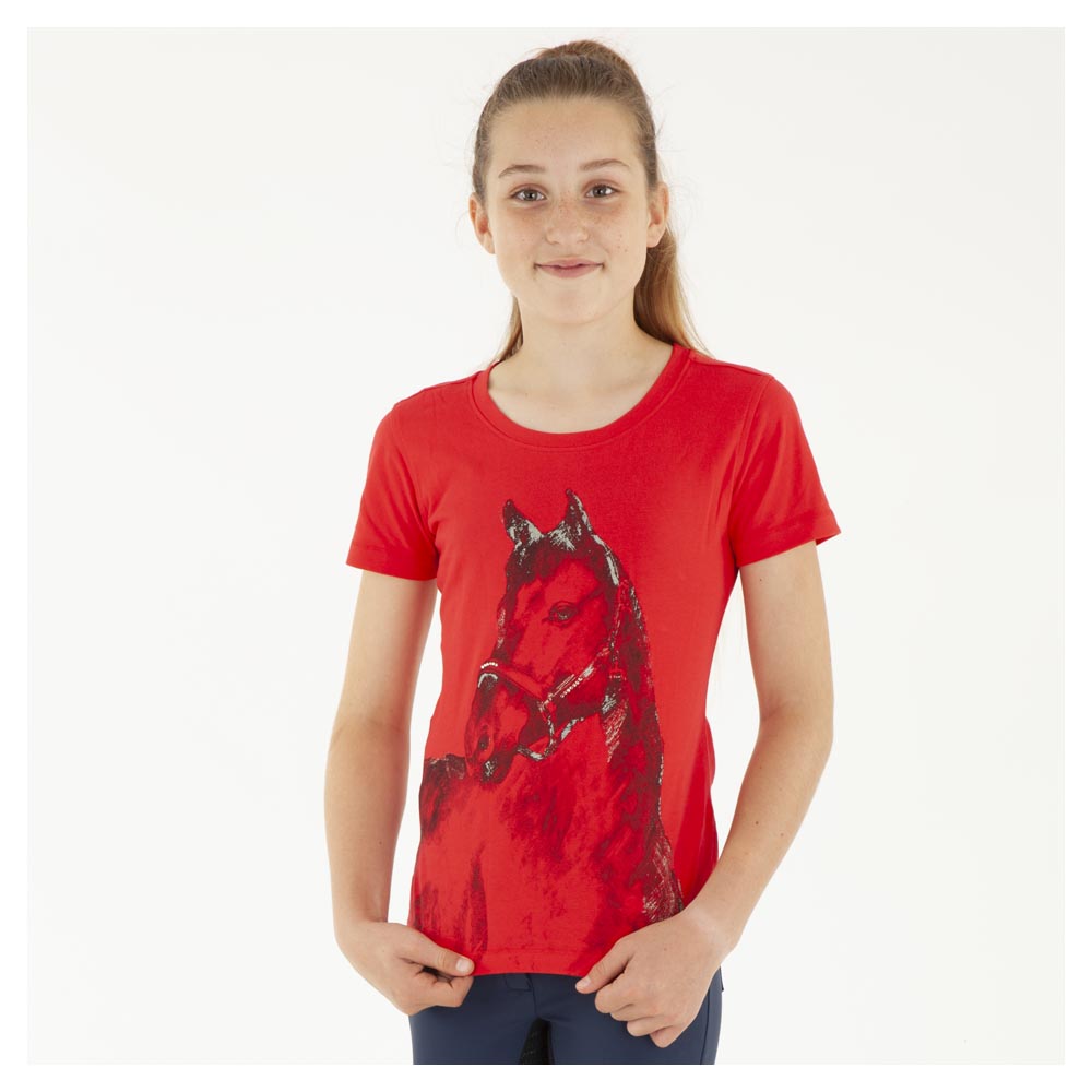 T-shirt à manches courtes rouge (flaming scarlet) avec dessin et brillants pour fille - Anky