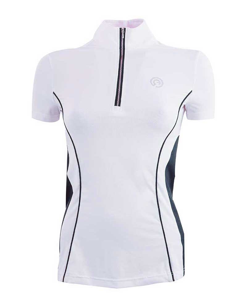 Women’s Short-Sleeve White Competition Polo with Navy and Silver Details – ANKY
