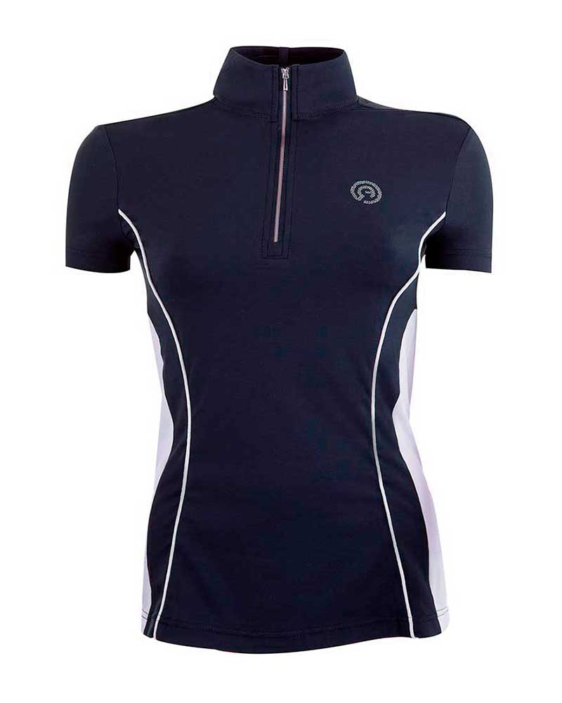 Polo de competición de manga azul marino con detalles blancos y plata para mujer - ANKY