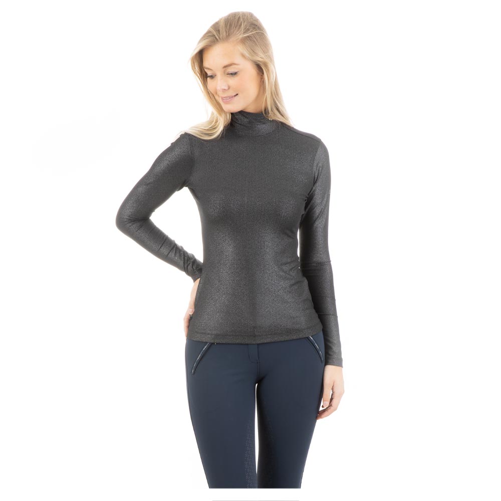 Camiseta de entrenamiento de manga larga negra (zwart) con efecto brillo plateado para mujer - ANKY