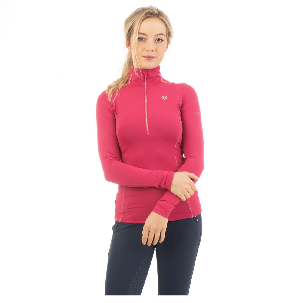 T-shirt d'entraînement à manches longues fuchsia (fuchsia red) et dorée pour femme - Anky