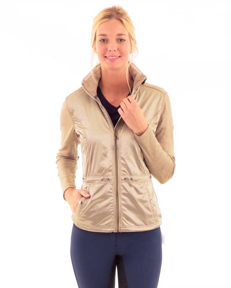 Shiny golden lightweight short jacket with padded high collar for women – ANKY