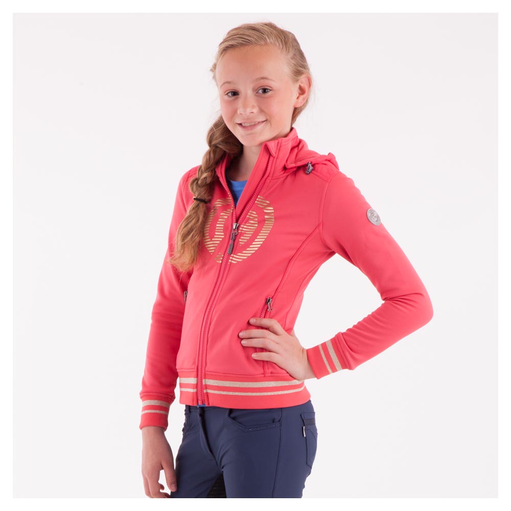 Raspberry training fleece with gold glitter details, zip, and removable hood for girls – ANKY